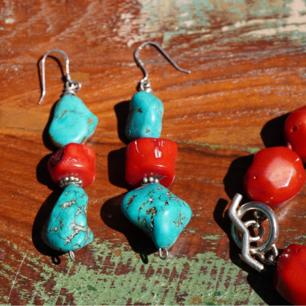 Red Coral / Turquoise Bracelet and Earring Set - Picture 11 of 16
